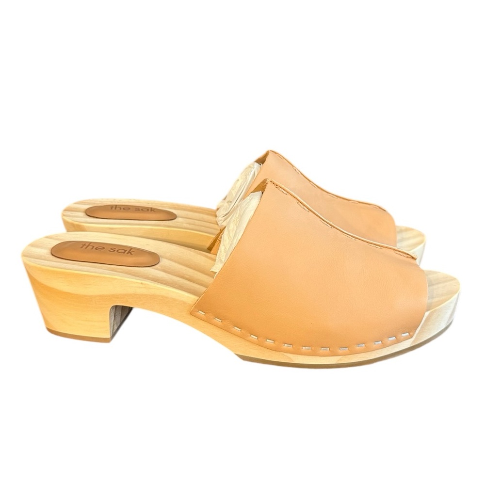 The Sak Ella Clog Sandal Tan Leather with Wooden Sole Women’s Size 9